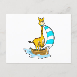 Postal Giraffe en barco de vela