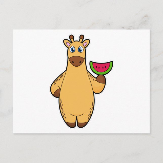 Postal Giraffe en comer con sandía (Anverso)