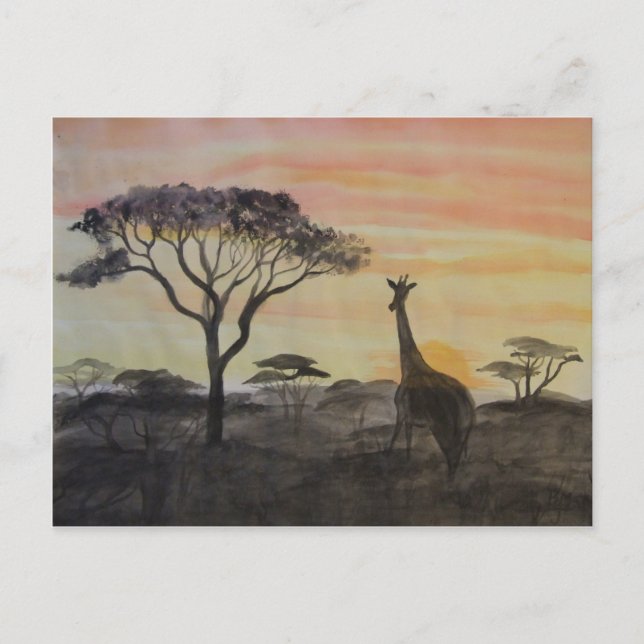 Postal Giraffe en el atardecer africano (Anverso)