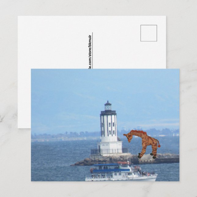 Postal - Giraffe en la luz del puerto de LA (Anverso / Reverso)