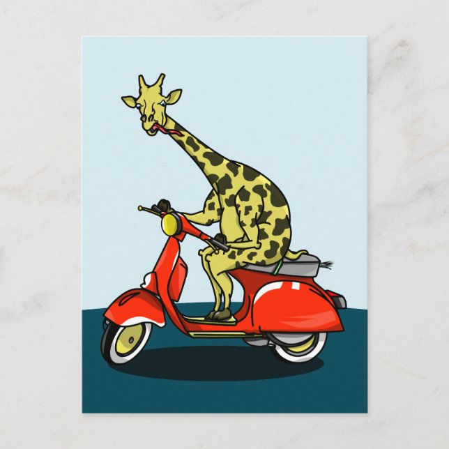 Postal Giraffe montando una motocicleta (Anverso)