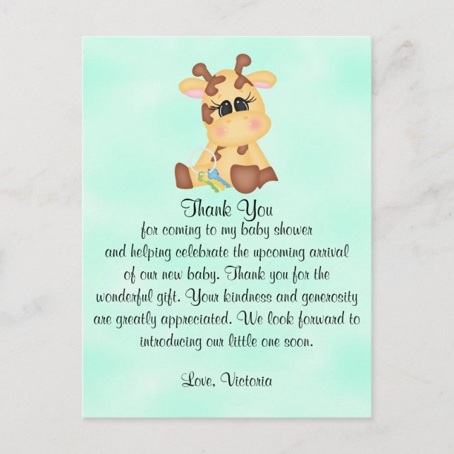 Postal Giraffe neutral de género de Baby Shower (Anverso)