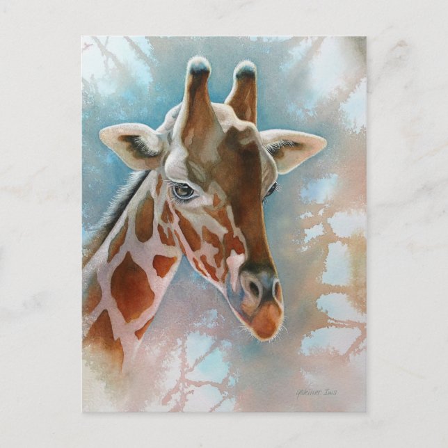 Postal Giraffe Retrato Animal Watercolor Art (Anverso)