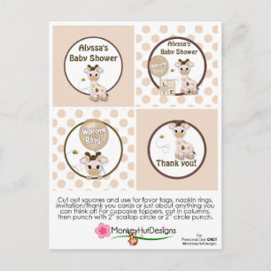Postal Giraffe Snickerdoodle Baby Shower Cupakes Toppers