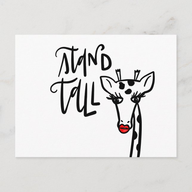Postal Giraffe Stand Tall, con letras a mano (Anverso)