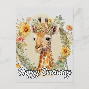 Postal Giraffe Super Cute Cumpleaños feliz