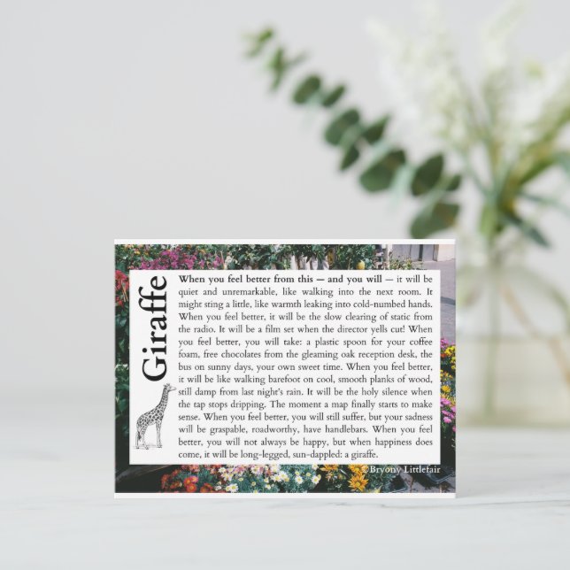 Postal Giraffe - Un poema sobre la recuperación (Anverso de pie)