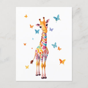 Postal Giraffe Vector Pintura Adorable Diversión Reproduc