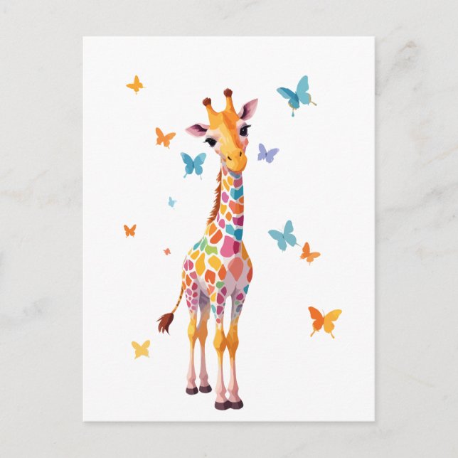Postal Giraffe Vector Pintura Adorable Diversión Reproduc (Anverso)