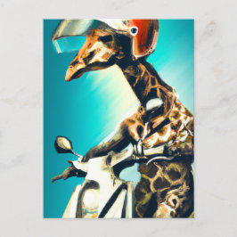 Postal Giraffe vistiendo casco en motocicleta arte modern