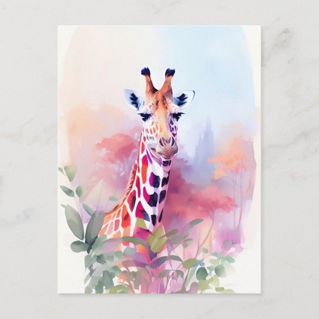 Postal Giraffe Watercolor Retrato 2 (Anverso)