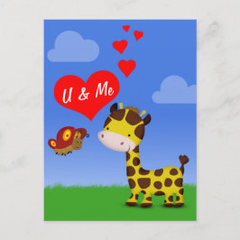 Postal Giraffe y mariposa enamorada