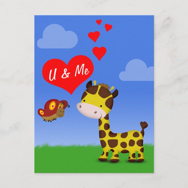 Postal Giraffe y mariposa enamorada (Anverso)