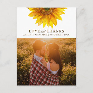 Postal Girasol acuarela. Gracias por la boda rústica