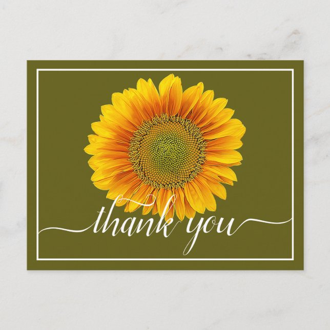 Postal Girasol Amarillo Brillante Fondo Verde Gracias (Anverso)