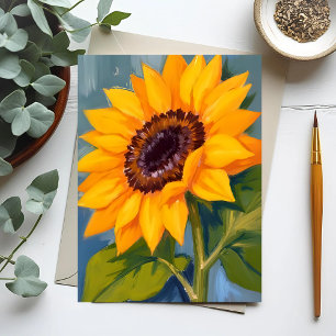 Postal Girasol Amarillo Floral Acuarela Brillante
