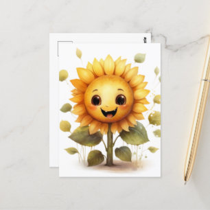 Postal Girasol amarillo muy feliz