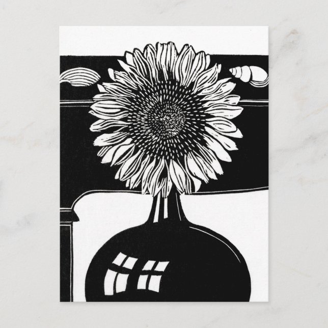 Postal Girasol - Arte vintage en blanco y negro (Anverso)