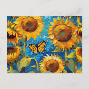 Postal Girasol Con Mariposa