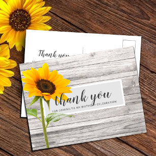 Postal Girasol de Madera Rústica Cumpleaños Gracias