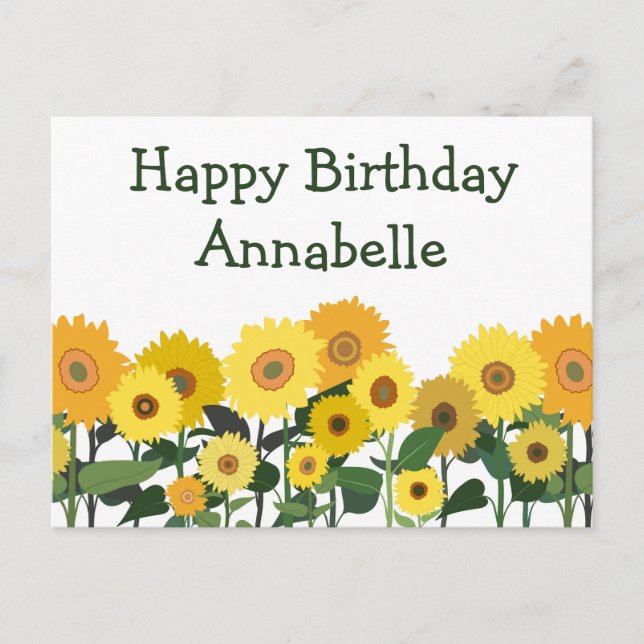 Postal Girasol Feliz Cumpleaños Personalizado Hermoso (Anverso)