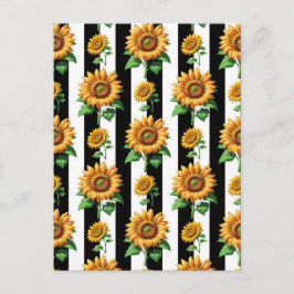 Postal Girasol Floral Rayas Blancas y Negras 