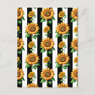 Postal Girasol Floral Rayas Blancas y Negras
