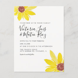 Postal Girasol Floral Silvestre Aquarela Amarillo Boda