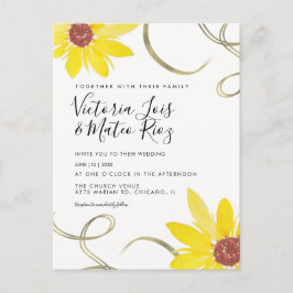Postal Girasol Floral Silvestre Remolino Boda Acuarela