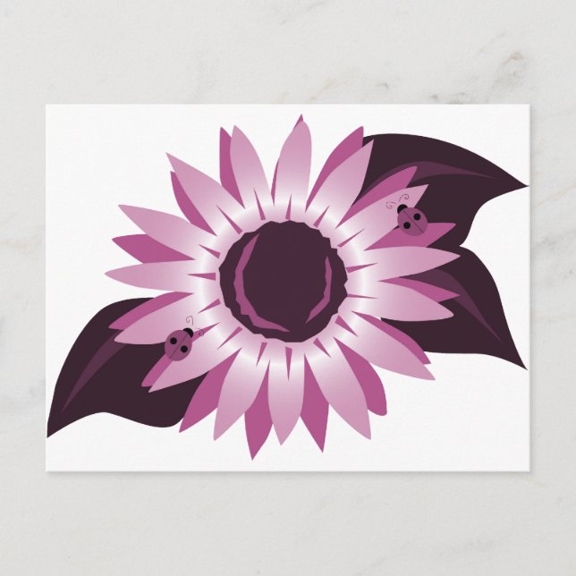 Postal Girasol Rosa Con Ladybugs (Anverso)