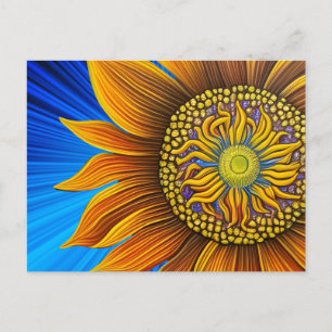 Postal Girasol ruso y soleado en azul