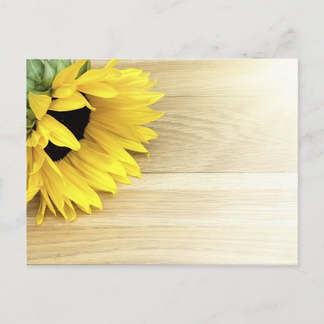 Postal Girasol sobre una mesa de madera (Anverso)