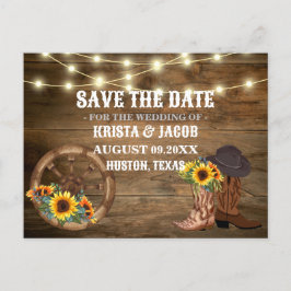 Postal Girasol Vaquero Boda Western Guardar la Fecha