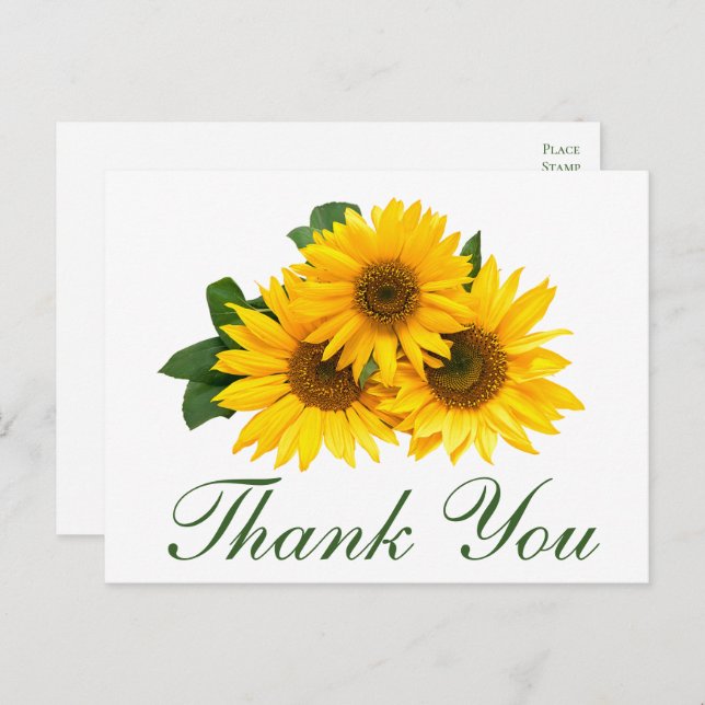 Postal Girasoles Agradecimiento Elegante Floral Amarillo  (Anverso / Reverso)
