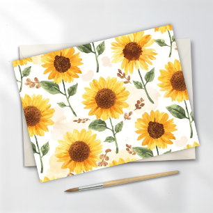 Postal Girasoles Amarillos Acuarela Floral Caprichoso