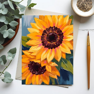 Postal Girasoles Amarillos   Pintura Floral Acuarela