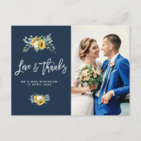 girasoles azul marino boda de agradecimiento tarje