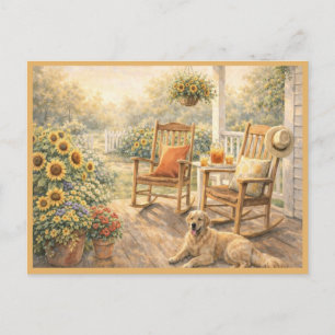 Postal Girasoles de agosto Arte Floral Acuarela en el Pór