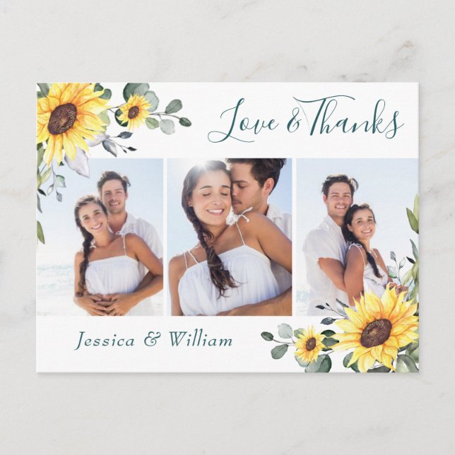 Postal Girasoles de eucalipto elegante FOTO Gracias (Anverso)