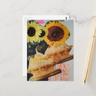 Postal Girasoles de postre vintage collage de medios mixt