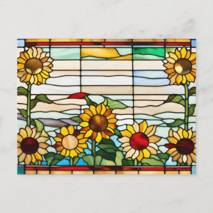 Postal Girasoles de vidrio teñido creciendo en el jardín