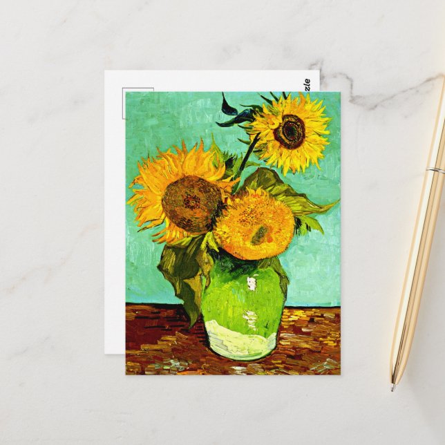 Postal Girasoles de Vincent van Gogh (3). (Anverso/Reverso In Situ)