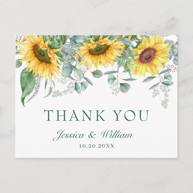 Postal Girasoles Elegantes Eucalipto Floral Gracias (Anverso)