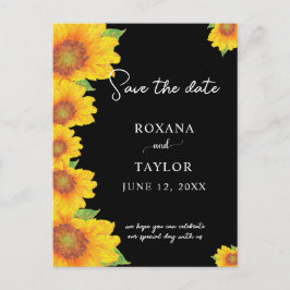 Postal Girasoles Elegantes Fondo Negro Save the Date
