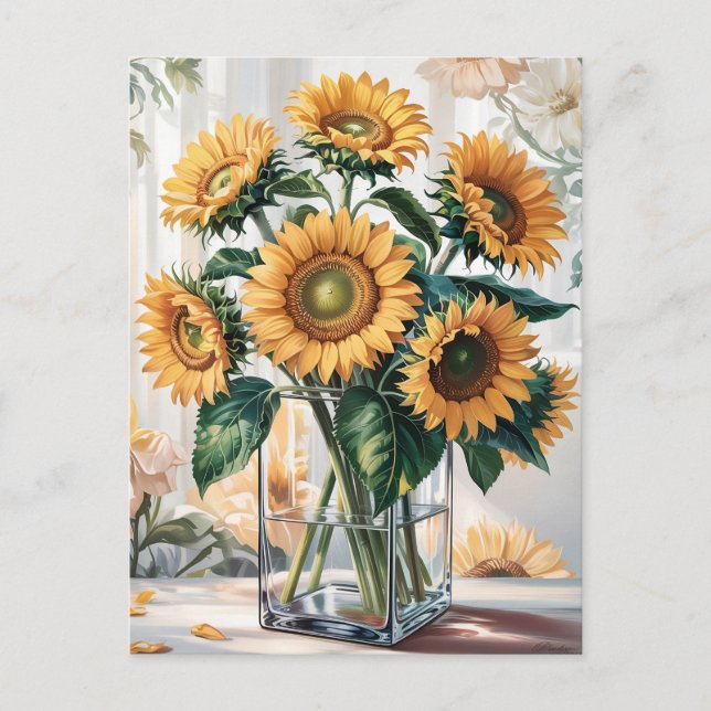 Postal Girasoles en Jarrón (Anverso)