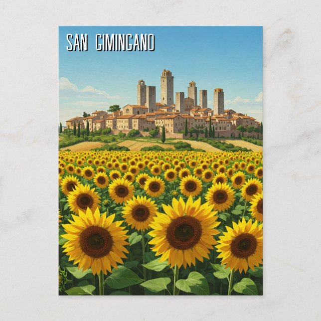 Postal Girasoles en San Gimingano Italia Viajes (Anverso)