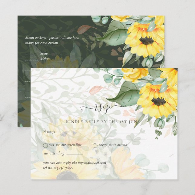 Postal Girasoles Eucalipto Follaje Boda Boho (Anverso / Reverso)