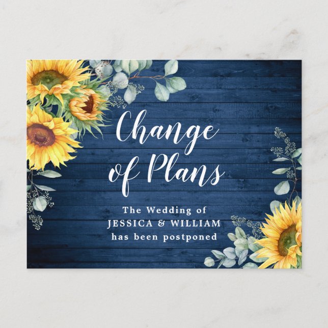Postal Girasoles Eucalyptus Moda Boda cambio de planes (Anverso)