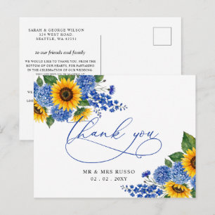 Postal Girasoles Florales Azul Real Agradecimiento Modern