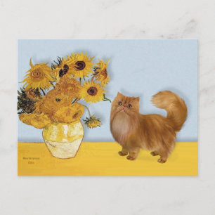 Postal Girasoles - gato Persa rojo